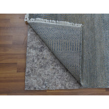 Load image into Gallery viewer, 2&#39;7&quot;x15&#39;5&quot; Shades of Blue, Modern Grass Design Gabbeh, Densely Woven Wool and Silk Hand Knotted, XL Runner Oriental Rug FWR474798
