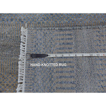 Load image into Gallery viewer, 2&#39;7&quot;x15&#39;5&quot; Shades of Blue, Modern Grass Design Gabbeh, Densely Woven Wool and Silk Hand Knotted, XL Runner Oriental Rug FWR474798