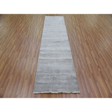 Load image into Gallery viewer, 2&#39;6&quot;x10&#39; Gray, Hand Knotted Modern Grass Design Gabbeh, Densely Woven Wool And Silk, Runner Oriental Rug FWR474804