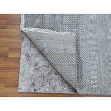 Load image into Gallery viewer, 2&#39;6&quot;x10&#39; Gray, Hand Knotted Modern Grass Design Gabbeh, Densely Woven Wool And Silk, Runner Oriental Rug FWR474804