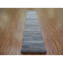 Load image into Gallery viewer, 2&#39;7&quot;x14&#39; Charcoal Gray, Densely Woven Wool and Silk Hand Knotted, Modern Grass Design Gabbeh, Runner Oriental Rug FWR474816