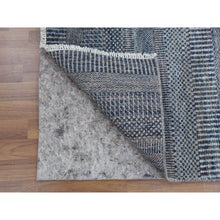Load image into Gallery viewer, 2&#39;7&quot;x14&#39; Charcoal Gray, Densely Woven Wool and Silk Hand Knotted, Modern Grass Design Gabbeh, Runner Oriental Rug FWR474816