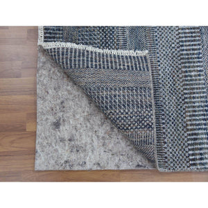 2'7"x14' Charcoal Gray, Densely Woven Wool and Silk Hand Knotted, Modern Grass Design Gabbeh, Runner Oriental Rug FWR474816