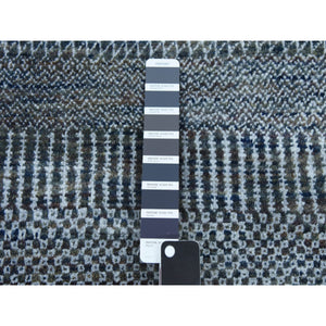 2'7"x14' Charcoal Gray, Densely Woven Wool and Silk Hand Knotted, Modern Grass Design Gabbeh, Runner Oriental Rug FWR474816