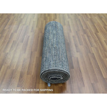 Load image into Gallery viewer, 2&#39;7&quot;x14&#39; Charcoal Gray, Densely Woven Wool and Silk Hand Knotted, Modern Grass Design Gabbeh, Runner Oriental Rug FWR474816