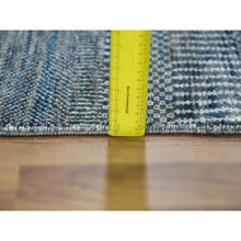 Load image into Gallery viewer, 2&#39;7&quot;x14&#39; Charcoal Gray, Densely Woven Wool and Silk Hand Knotted, Modern Grass Design Gabbeh, Runner Oriental Rug FWR474816