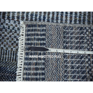 2'7"x14' Charcoal Gray, Densely Woven Wool and Silk Hand Knotted, Modern Grass Design Gabbeh, Runner Oriental Rug FWR474816