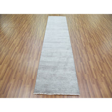 Load image into Gallery viewer, 2&#39;6&quot;x10&#39;1&quot; Light Gray, Modern Grass Design Gabbeh, Densely Woven Wool and Silk Hand Knotted, Runner Oriental Rug FWR474822
