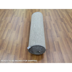 2'6"x10'1" Light Gray, Modern Grass Design Gabbeh, Densely Woven Wool and Silk Hand Knotted, Runner Oriental Rug FWR474822