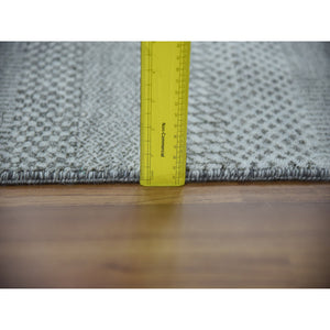 2'6"x10'1" Light Gray, Modern Grass Design Gabbeh, Densely Woven Wool and Silk Hand Knotted, Runner Oriental Rug FWR474822