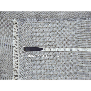 2'6"x10'1" Light Gray, Modern Grass Design Gabbeh, Densely Woven Wool and Silk Hand Knotted, Runner Oriental Rug FWR474822