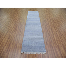 Load image into Gallery viewer, 2&#39;6&quot;x10&#39; Silver Blue, Hand Knotted Modern Grass Design Gabbeh, Densely Woven Wool And Silk, Runner Oriental Rug FWR474828
