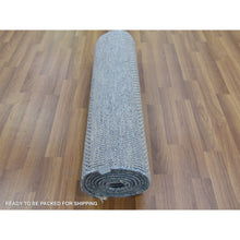 Load image into Gallery viewer, 2&#39;6&quot;x10&#39; Silver Blue, Hand Knotted Modern Grass Design Gabbeh, Densely Woven Wool And Silk, Runner Oriental Rug FWR474828