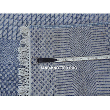 Load image into Gallery viewer, 2&#39;6&quot;x10&#39; Silver Blue, Hand Knotted Modern Grass Design Gabbeh, Densely Woven Wool And Silk, Runner Oriental Rug FWR474828