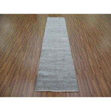 Load image into Gallery viewer, 2&#39;7&quot;x10&#39; Gray, Wool and Silk Hand Knotted, Modern Grass Design Gabbeh Densely Woven, Runner Oriental Rug FWR474834