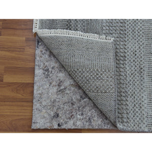 2'7"x10' Gray, Wool and Silk Hand Knotted, Modern Grass Design Gabbeh Densely Woven, Runner Oriental Rug FWR474834