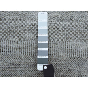 2'7"x10' Gray, Wool and Silk Hand Knotted, Modern Grass Design Gabbeh Densely Woven, Runner Oriental Rug FWR474834