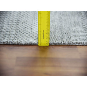 2'7"x10' Gray, Wool and Silk Hand Knotted, Modern Grass Design Gabbeh Densely Woven, Runner Oriental Rug FWR474834