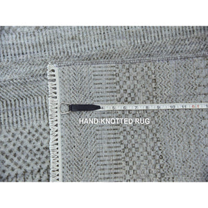2'7"x10' Gray, Wool and Silk Hand Knotted, Modern Grass Design Gabbeh Densely Woven, Runner Oriental Rug FWR474834