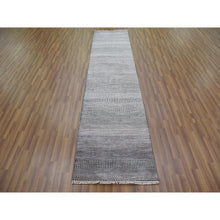 Load image into Gallery viewer, 2&#39;8&quot;x10&#39;2&quot; Gray, Densely Woven Wool And Silk Hand Knotted, Modern Grass Design Gabbeh, Runner Oriental Rug FWR474840