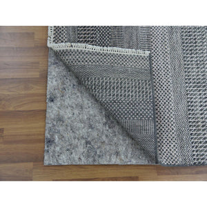 2'8"x10'2" Gray, Densely Woven Wool And Silk Hand Knotted, Modern Grass Design Gabbeh, Runner Oriental Rug FWR474840