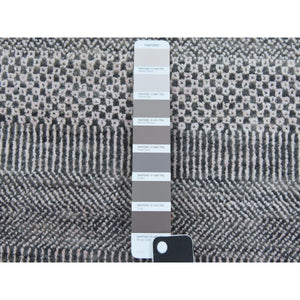 2'8"x10'2" Gray, Densely Woven Wool And Silk Hand Knotted, Modern Grass Design Gabbeh, Runner Oriental Rug FWR474840