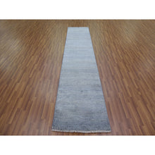 Load image into Gallery viewer, 2&#39;6&quot;x12&#39; Gray, Modern Grass Design Gabbeh, Densely Woven Wool And Silk Hand Knotted, Runner Oriental Rug FWR474852