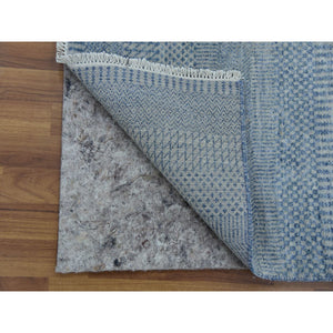 2'6"x12' Gray, Modern Grass Design Gabbeh, Densely Woven Wool And Silk Hand Knotted, Runner Oriental Rug FWR474852