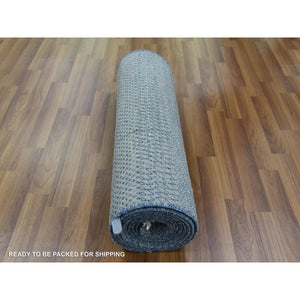 2'6"x12' Gray, Modern Grass Design Gabbeh, Densely Woven Wool And Silk Hand Knotted, Runner Oriental Rug FWR474852