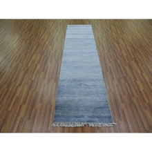 Load image into Gallery viewer, 2&#39;6&quot;x9&#39;10&quot; Blue, Hand Knotted Modern Grass Design Gabbeh, Densely Woven Wool and Silk, Runner Oriental Rug FWR474858