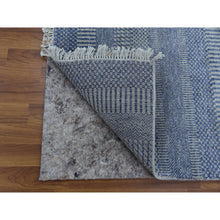 Load image into Gallery viewer, 2&#39;6&quot;x9&#39;10&quot; Blue, Hand Knotted Modern Grass Design Gabbeh, Densely Woven Wool and Silk, Runner Oriental Rug FWR474858