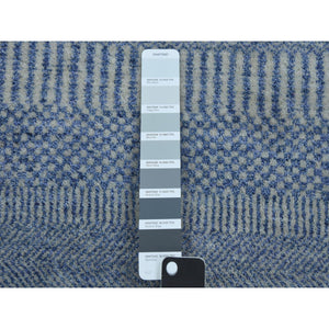2'6"x9'10" Blue, Hand Knotted Modern Grass Design Gabbeh, Densely Woven Wool and Silk, Runner Oriental Rug FWR474858