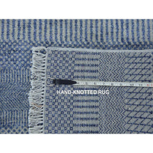 Load image into Gallery viewer, 2&#39;6&quot;x9&#39;10&quot; Blue, Hand Knotted Modern Grass Design Gabbeh, Densely Woven Wool and Silk, Runner Oriental Rug FWR474858
