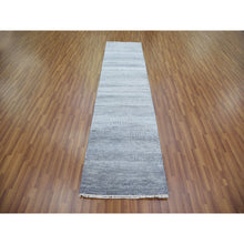 Load image into Gallery viewer, 2&#39;10&quot;x10&#39;2&quot; Gray, Modern Grass Design Gabbeh, Densely Woven Wool And Silk Hand Knotted, Runner Oriental Rug FWR474882