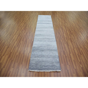 2'10"x10'2" Gray, Modern Grass Design Gabbeh, Densely Woven Wool And Silk Hand Knotted, Runner Oriental Rug FWR474882