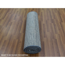 Load image into Gallery viewer, 2&#39;10&quot;x10&#39;2&quot; Gray, Modern Grass Design Gabbeh, Densely Woven Wool And Silk Hand Knotted, Runner Oriental Rug FWR474882