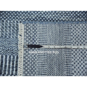 2'10"x10'2" Gray, Modern Grass Design Gabbeh, Densely Woven Wool And Silk Hand Knotted, Runner Oriental Rug FWR474882