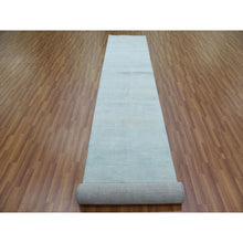 Load image into Gallery viewer, 2&#39;8&quot;x15&#39; Light Blue, Hand Knotted Modern Grass Design Gabbeh, Densely Woven Wool And Silk, Xl Runner Oriental Rug FWR474912