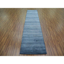 Load image into Gallery viewer, 2&#39;9&quot;x11&#39;4&quot; Teal Blue, Modern Grass Design Gabbeh, Densely Woven Wool and Silk Hand Knotted, Runner Oriental Rug FWR474924