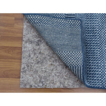 Load image into Gallery viewer, 2&#39;9&quot;x11&#39;4&quot; Teal Blue, Modern Grass Design Gabbeh, Densely Woven Wool and Silk Hand Knotted, Runner Oriental Rug FWR474924
