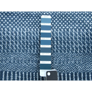 2'9"x11'4" Teal Blue, Modern Grass Design Gabbeh, Densely Woven Wool and Silk Hand Knotted, Runner Oriental Rug FWR474924