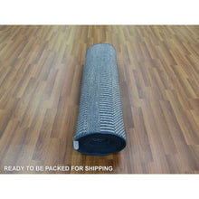Load image into Gallery viewer, 2&#39;9&quot;x11&#39;4&quot; Teal Blue, Modern Grass Design Gabbeh, Densely Woven Wool and Silk Hand Knotted, Runner Oriental Rug FWR474924