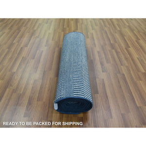 2'9"x11'4" Teal Blue, Modern Grass Design Gabbeh, Densely Woven Wool and Silk Hand Knotted, Runner Oriental Rug FWR474924