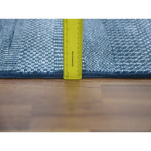 Load image into Gallery viewer, 2&#39;9&quot;x11&#39;4&quot; Teal Blue, Modern Grass Design Gabbeh, Densely Woven Wool and Silk Hand Knotted, Runner Oriental Rug FWR474924