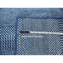 Load image into Gallery viewer, 2&#39;9&quot;x11&#39;4&quot; Teal Blue, Modern Grass Design Gabbeh, Densely Woven Wool and Silk Hand Knotted, Runner Oriental Rug FWR474924