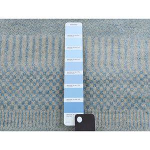 6'x6' Light Blue, Densely Woven Wool and Silk Hand Knotted, Modern Grass Design Gabbeh, Round Oriental Rug FWR474948