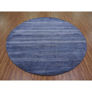 8'x8' Navy Blue, Wool And Silk Hand Knotted, Modern Grass Design Gabbeh Densely Woven, Round Oriental Rug FWR474966
