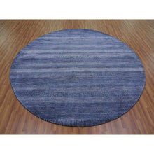Load image into Gallery viewer, 8&#39;x8&#39; Navy Blue, Wool And Silk Hand Knotted, Modern Grass Design Gabbeh Densely Woven, Round Oriental Rug FWR474966