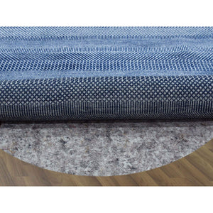 8'x8' Navy Blue, Wool And Silk Hand Knotted, Modern Grass Design Gabbeh Densely Woven, Round Oriental Rug FWR474966