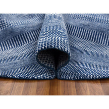 Load image into Gallery viewer, 8&#39;x8&#39; Navy Blue, Wool And Silk Hand Knotted, Modern Grass Design Gabbeh Densely Woven, Round Oriental Rug FWR474966